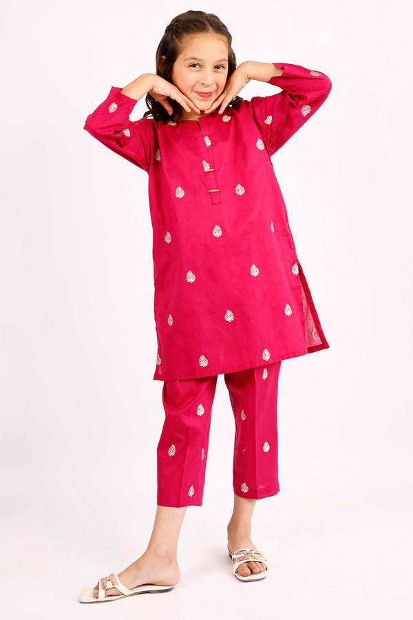 Stitched Cotton Jacquard Shirt/trouser For Kids