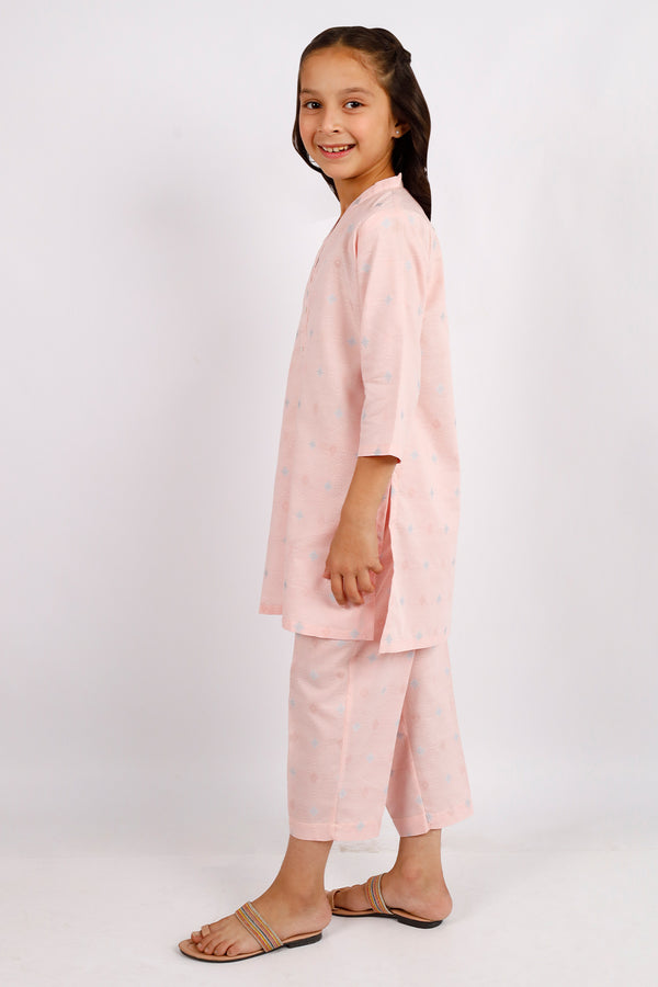 Stitched Cotton Jacquard Shirt/trouser For Kids