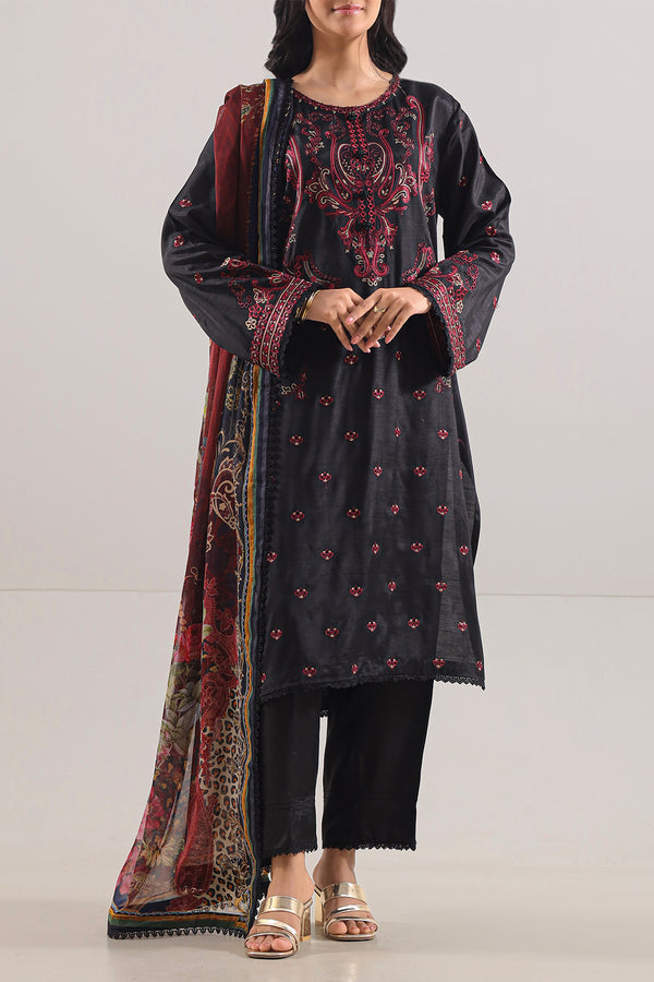 Luxury Pret Embroidered Raw Silk Stitched 3 Piece