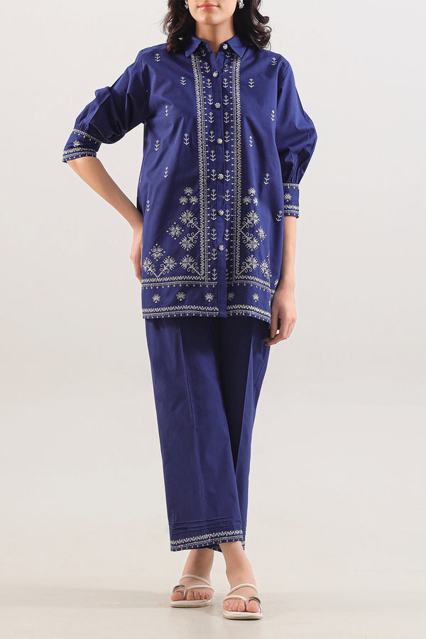 Solid Embroidered Poplin Stitched 2 piece (Shirt/Trouser)
