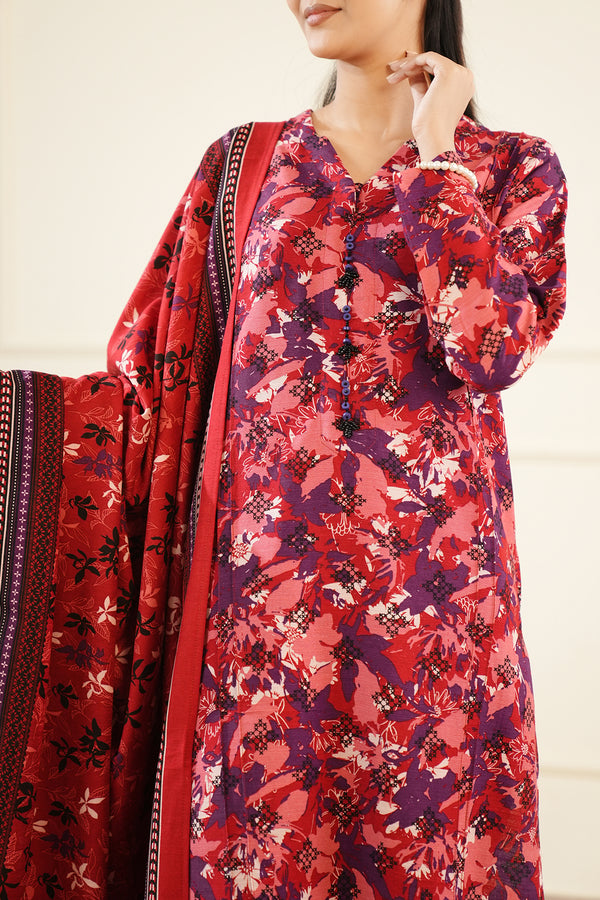 Printed Khaddar Stitched 3 Piece