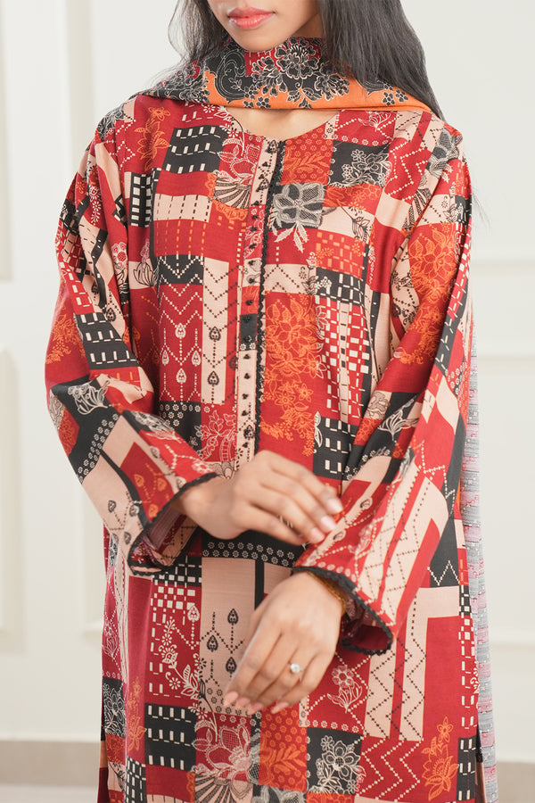 Printed Khaddar Stitched Shirt
