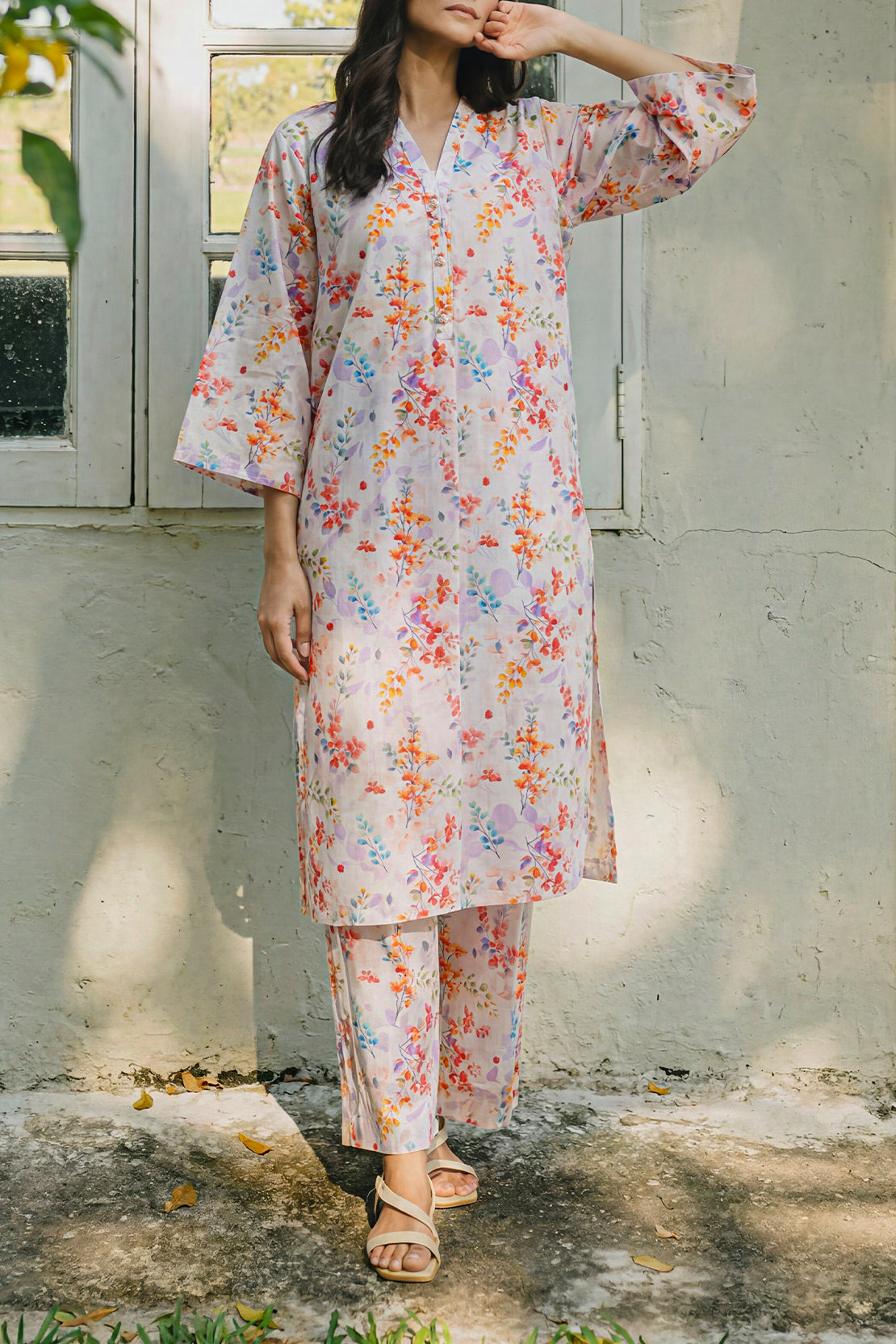 Printed Self Strip Lawn Stitched 2 Piece (Shirt/Trouser)
