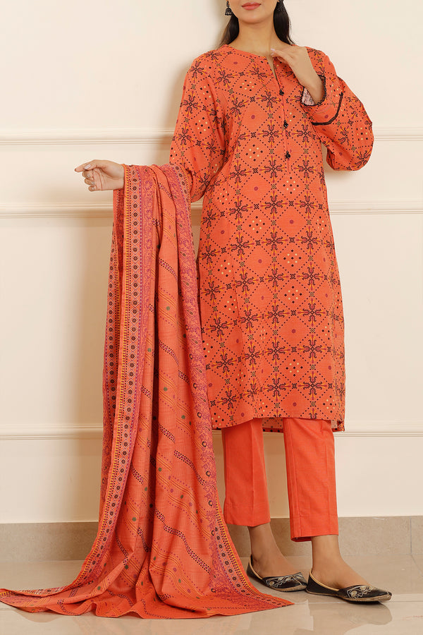 Printed Khaddar Stitched 3 Piece
