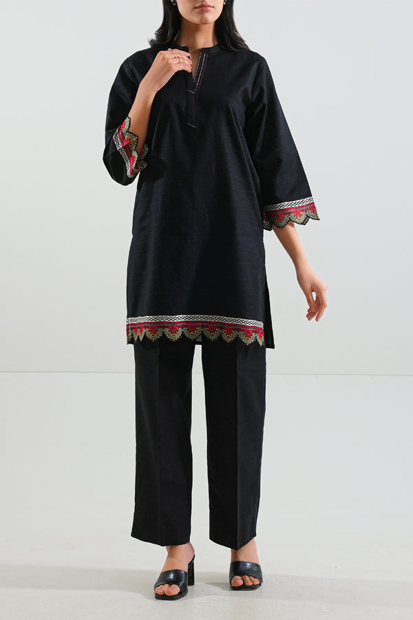 Solid Embroidered Khaddar Stitched 2 Piece (Shirt/Trouser)