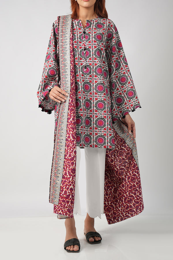 Unstitched Printed Cotton Khaddar 3 Piece