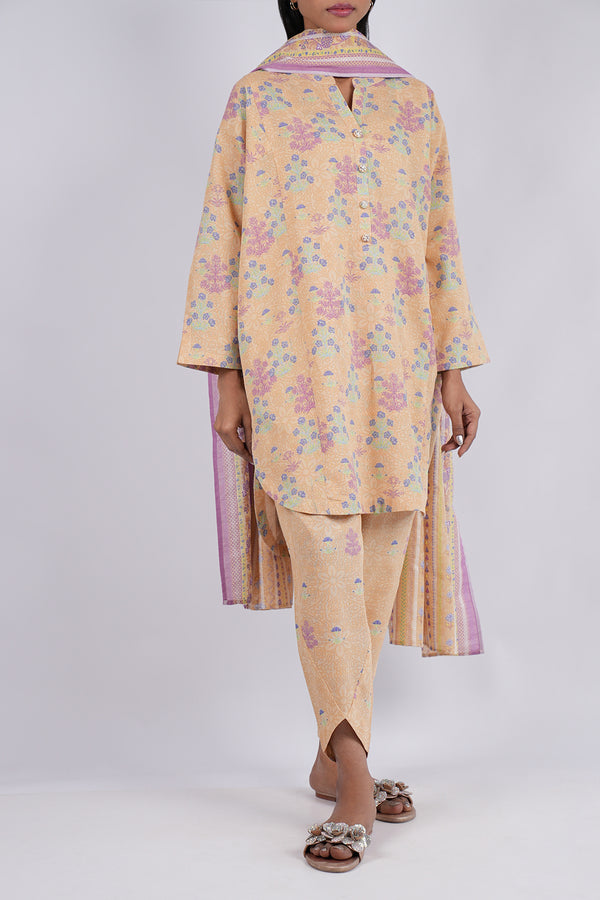 Unstitched Printed Cotton Khaddar 3 Piece