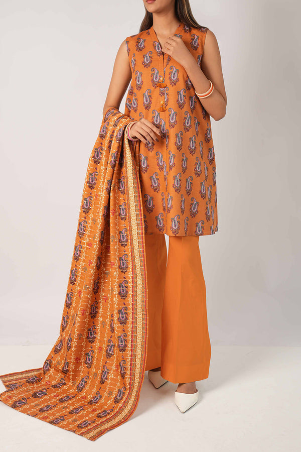 Unstitched Printed Cotton Khaddar 3 Piece