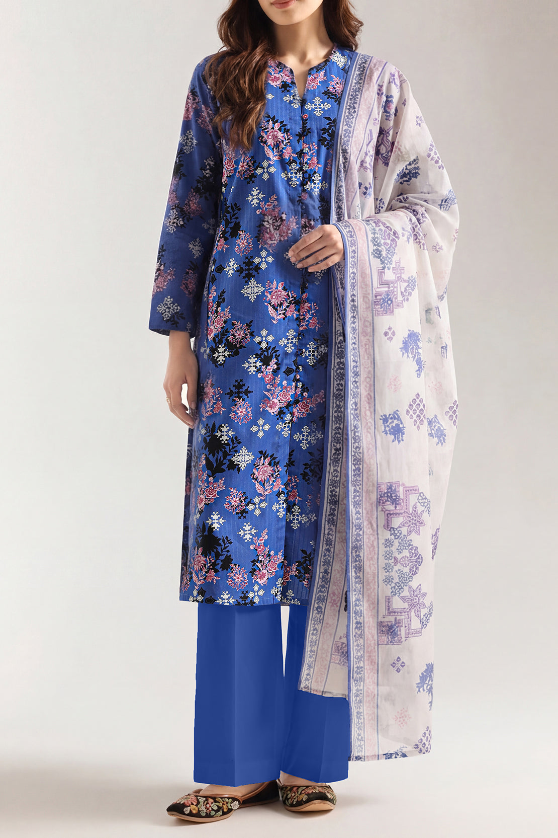 Unstitched Printed Self Strip Lawn 3 Piece