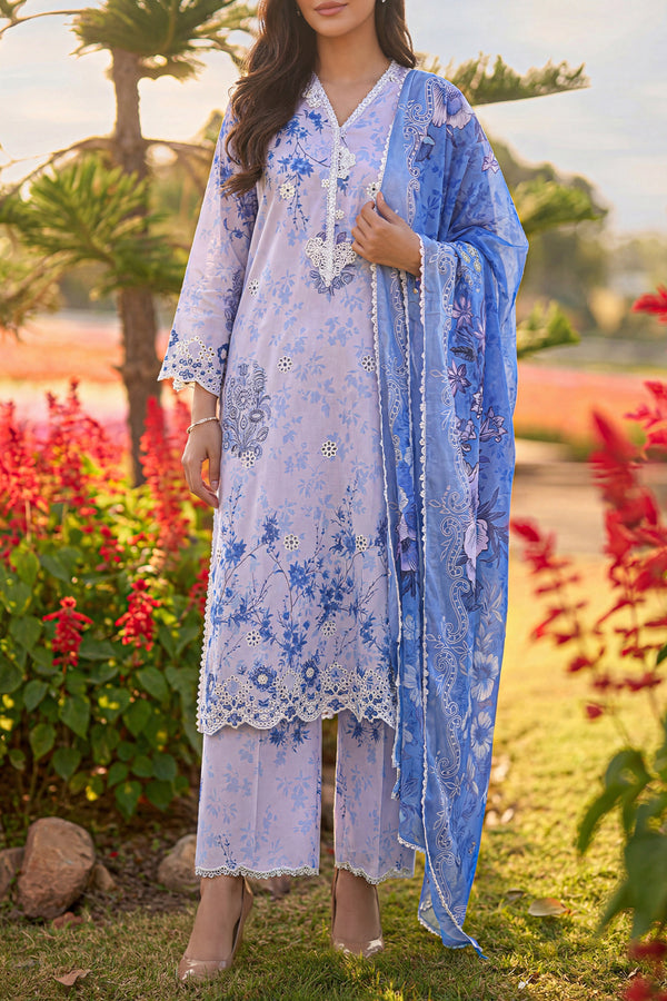 Unstitched Printed Embroidered Premium Lawn 3 Piece