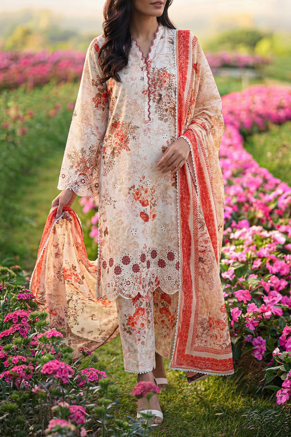 Unstitched Printed Embroidered Premium Lawn 3 Piece