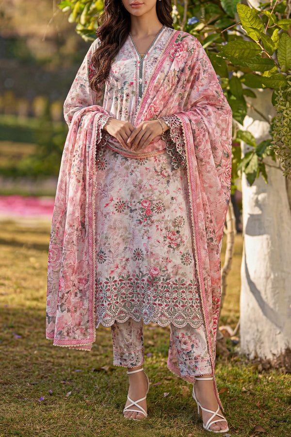 Unstitched Printed Embroidered Premium Lawn 3 Piece