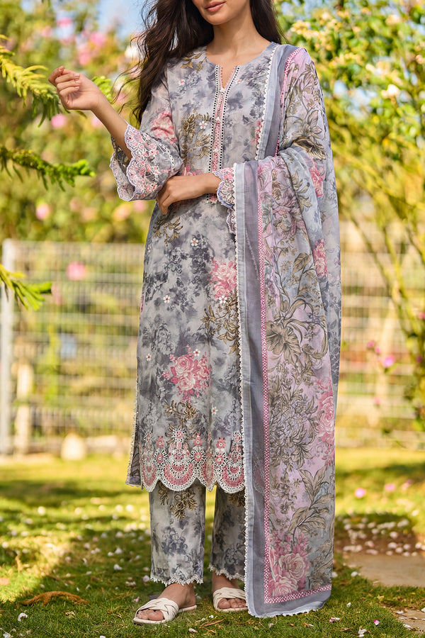 Unstitched Printed Embroidered Premium Lawn 3 Piece