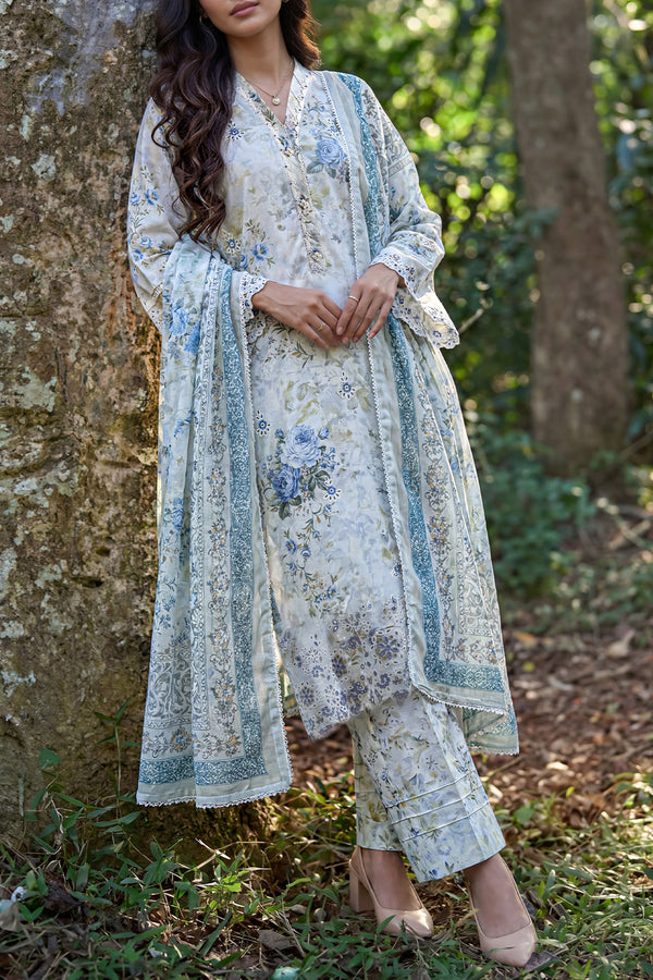 Unstitched Printed Embroidered Premium Lawn 3 Piece