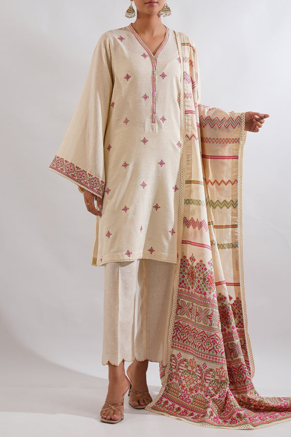 Unstitched Embroidered Self Jacquard 2 Piece (Shirt/Trouser)