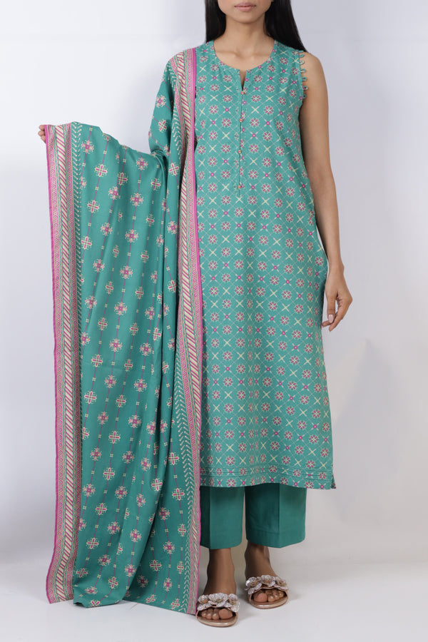 Unstitched Printed Cotton Viscose 3 Piece