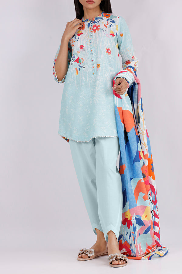 Unstitched Printed  Khaddar 3 Piece