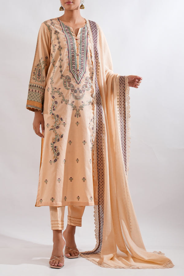 Unstitched Embroidered Cotton Jacquard  3 Piece