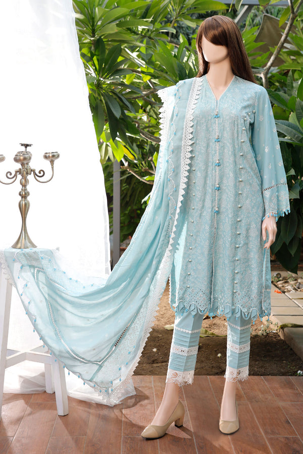 Unstitched Embroidered Chikankari Cotton 3 Piece