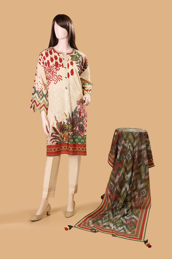 Unstitched Printed Khaddar 3 Piece