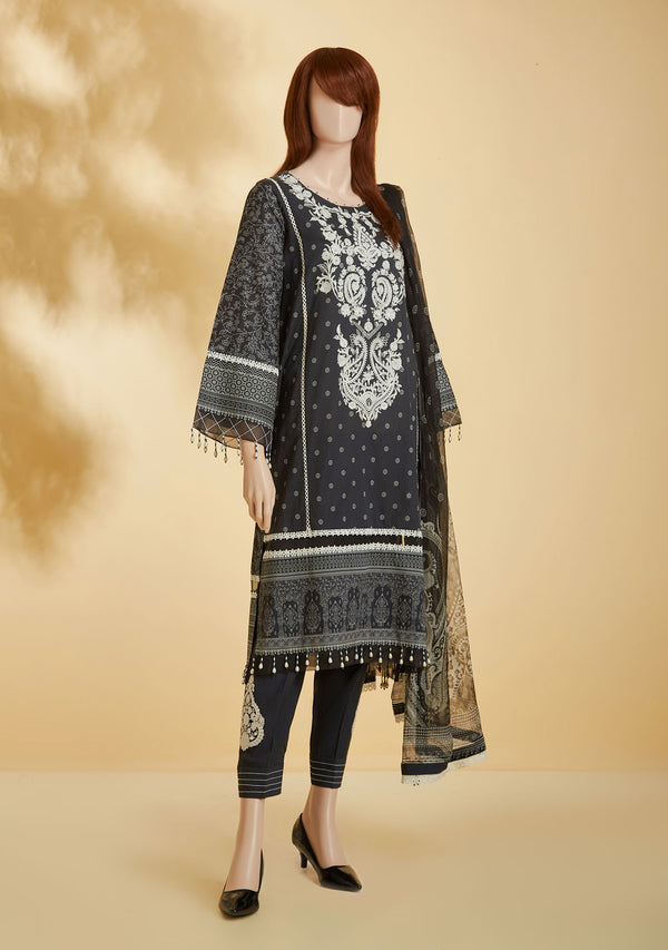 Unstitched Printed Embroidered Lawn 3 Piece With Chiffon Dupatta