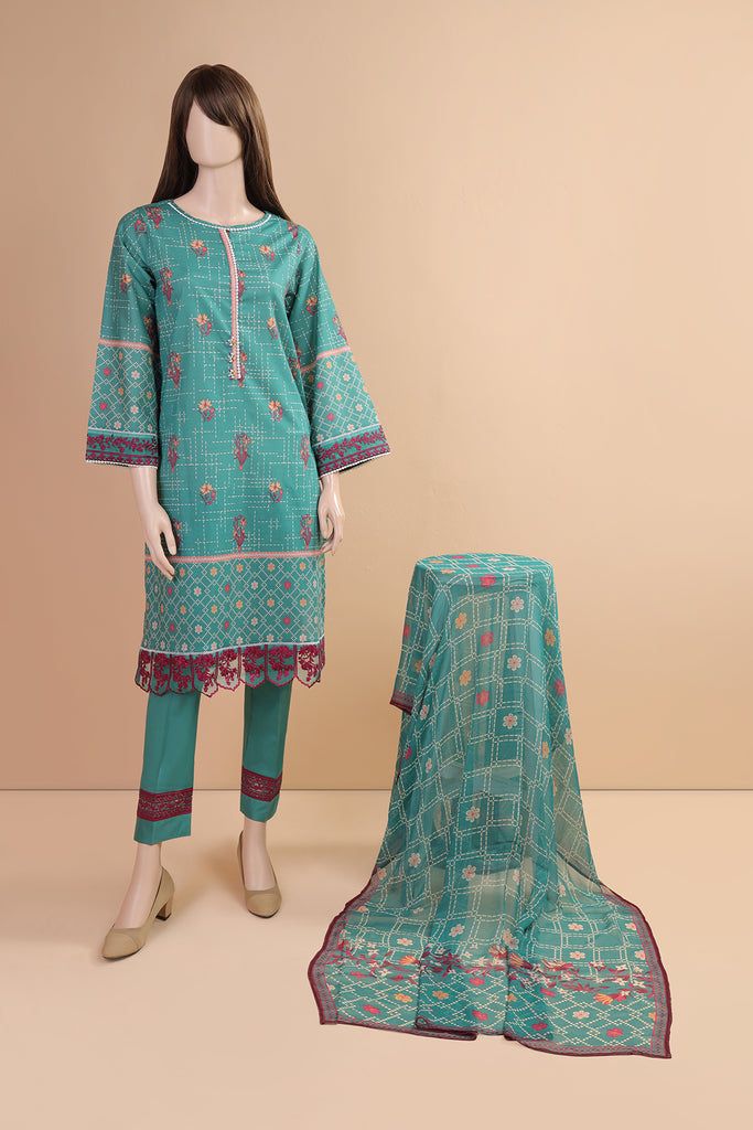 Printed Embroidered Lawn Stitched 3 Piece With Chiffon Dupatta