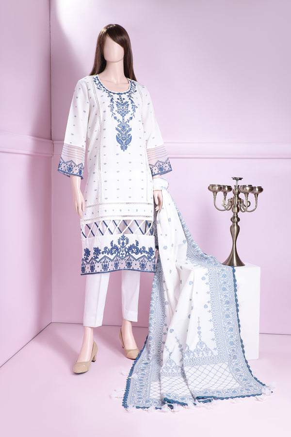 Unstitched Embroidered Cotton Jacquard 3 Piece