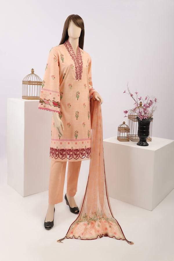 Unstitched Printed Lawn 3 Piece With Chiffon Dupatta