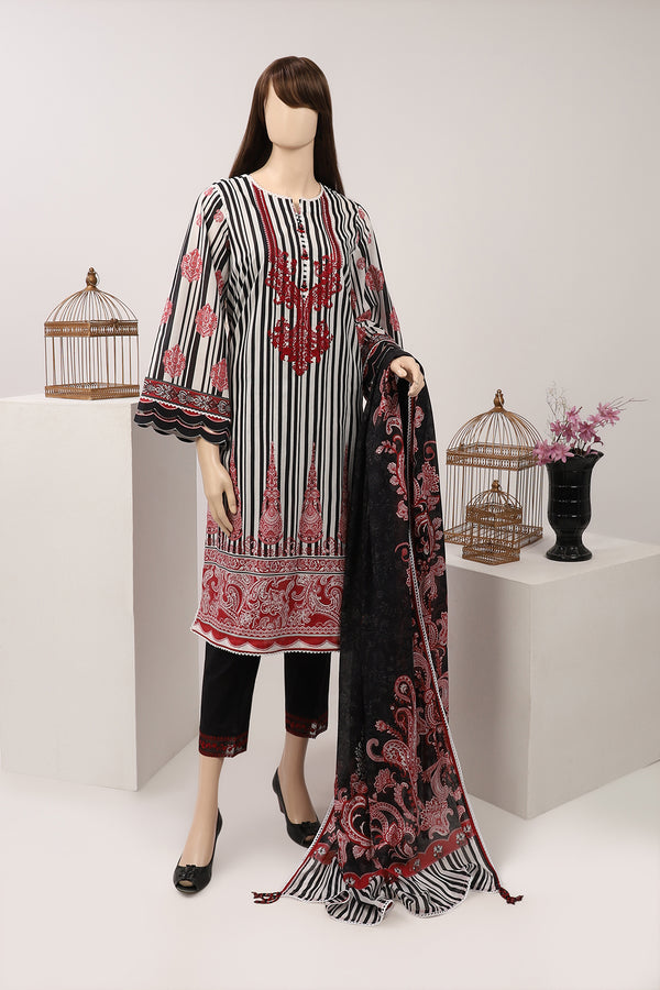 Unstitched Printed Embroidered Lawn 3 Piece