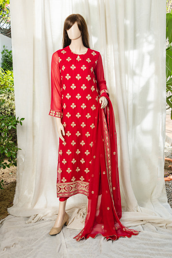 Unstitched Embroidered Luxury Chiffon 3 Piece With Chiffon Dupatta