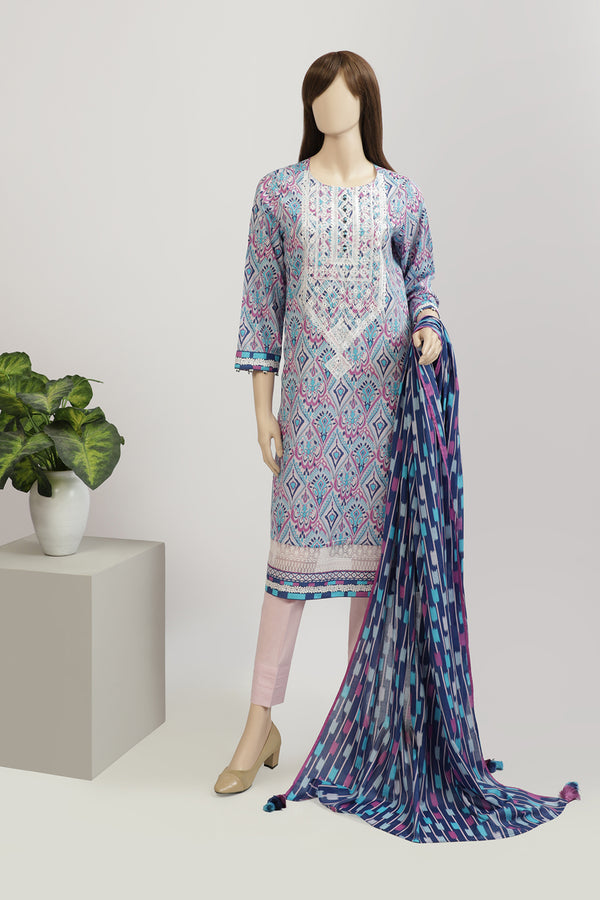 Unstitched Printed Embroidered Lawn 3 Piece