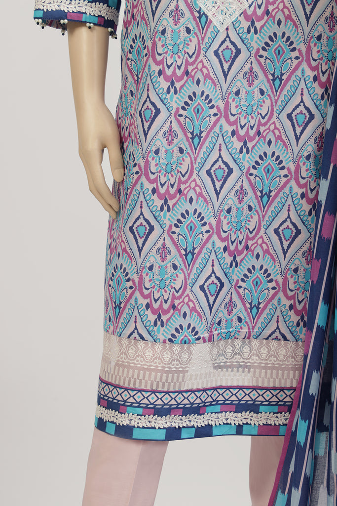 Unstitched Printed Embroidered Lawn 3 Piece