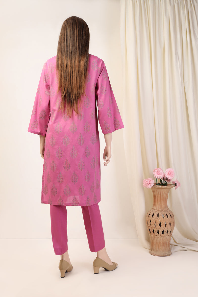 Pink - Jacquard Cotton 2pc Unstitched Dress Material Kurta Set 65