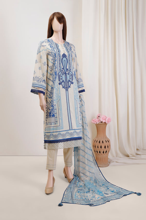 Unstitched Printed Emb Lawn 3 Piece with Chiffon Dupatta