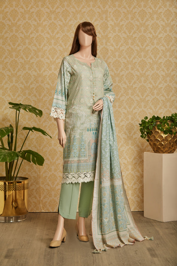 Unstitched Printed Embroidered Lawn 3 Piece