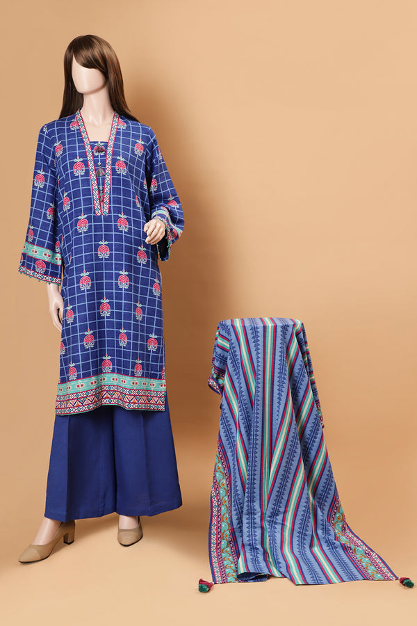 Unstitched Printed Khaddar 3 Piece