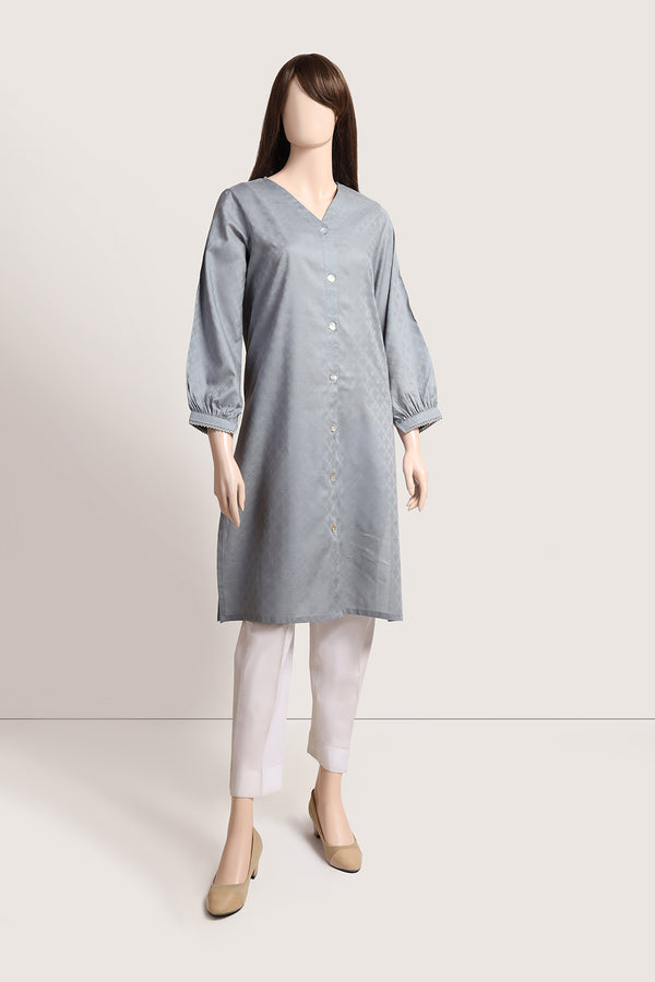 Solid Lawn Jacquard Stitched Shirt