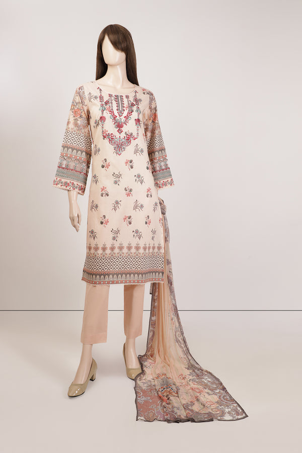 Printed Embroidered Lawn Stitched 3 Piece With Chiffon Dupatta