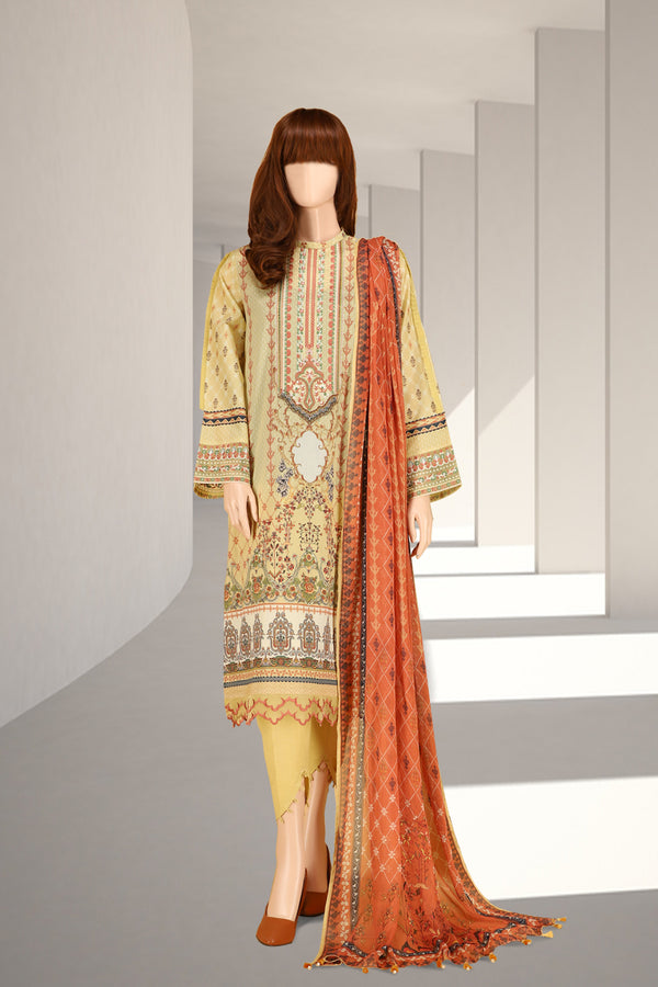 Unstitched Printed Embroidered Lawn 3 Piece