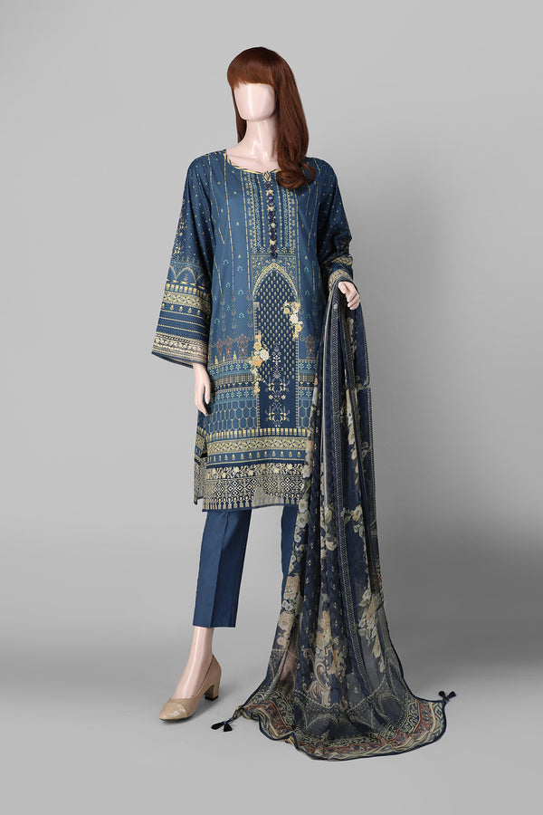 Unstitched Printed Lawn 3 Piece With Chiffon Dupatta