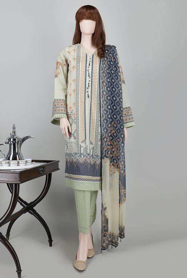 Unstitched Printed Embroidered Lawn 2 Piece (Kameez Dupatta)