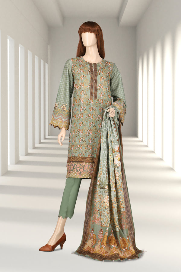 Unstitched Printed Embroidered Lawn 2 Piece (Kameez Dupatta)