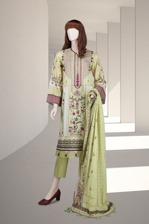 Unstitched Printed Embroidered Lawn 3 Piece