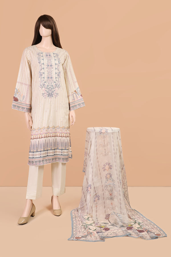 Printed Embroidered Lawn Stitched 3 Piece With Chiffon Dupatta