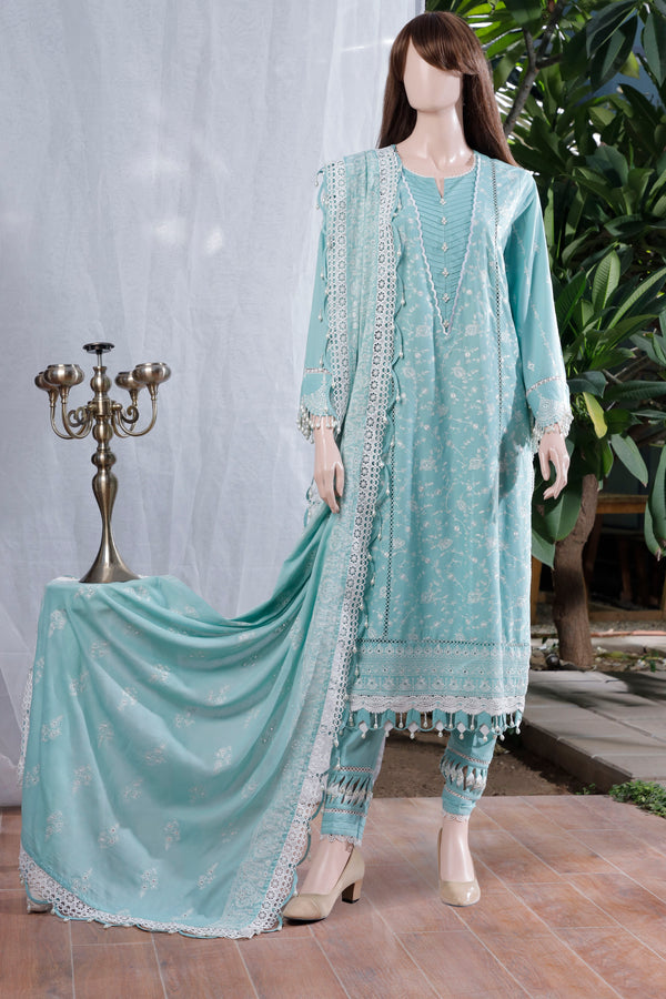 Unstitched Embroidered Chikankari Cotton 3 Piece