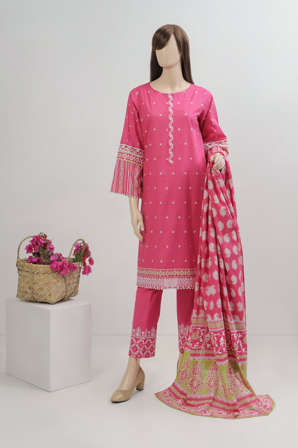 Unstitched Printed Embroidered Lawn 3 Piece