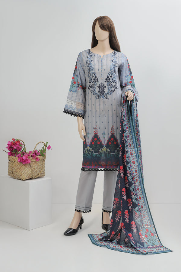 Unstitched Printed Embroidered Lawn 3 Piece