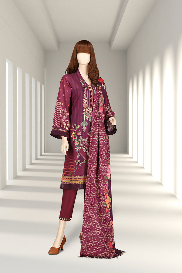 Unstitched Printed Embroidered Lawn 2 Piece (Kameez Dupatta)